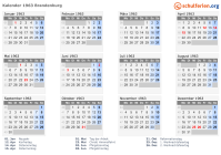 Kalender 1963 mit Ferien und Feiertagen Brandenburg