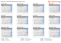 Kalender 1963 mit Ferien und Feiertagen Mecklenburg-Vorpommern
