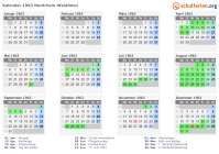 Kalender 1963 mit Ferien und Feiertagen Nordrhein-Westfalen