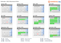 Kalender 1963 mit Ferien und Feiertagen Rheinland-Pfalz