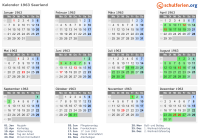 Kalender 1963 mit Ferien und Feiertagen Saarland