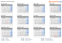 Kalender 1963 mit Ferien und Feiertagen Sachsen