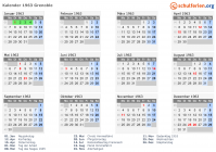 Kalender 1963 mit Ferien und Feiertagen Grenoble