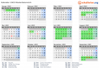 Kalender 1963 mit Ferien und Feiertagen Niederösterreich