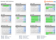 Kalender 1963 mit Ferien und Feiertagen Salzburg
