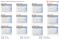 Kalender 1964 mit Ferien und Feiertagen Mecklenburg-Vorpommern