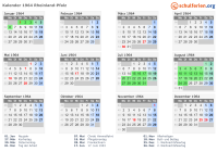 Kalender 1964 mit Ferien und Feiertagen Rheinland-Pfalz