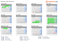 Kalender 1964 mit Ferien und Feiertagen Saarland