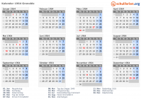 Kalender 1964 mit Ferien und Feiertagen Grenoble