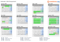 Kalender 1964 mit Ferien und Feiertagen Burgenland