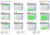 Kalender 1964 mit Ferien und Feiertagen Wien
