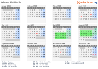 Kalender 1965 mit Ferien und Feiertagen Berlin