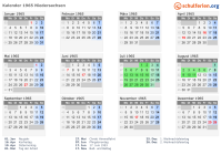 Kalender 1965 mit Ferien und Feiertagen Niedersachsen