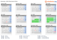 Kalender 1965 mit Ferien und Feiertagen Rheinland-Pfalz