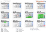 Kalender 1965 mit Ferien und Feiertagen Saarland