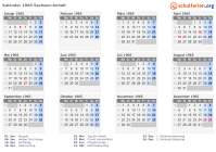 Kalender 1965 mit Ferien und Feiertagen Sachsen-Anhalt