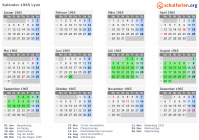 Kalender 1965 mit Ferien und Feiertagen Lyon