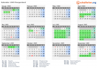 Kalender 1965 mit Ferien und Feiertagen Burgenland