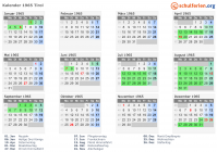 Kalender 1965 mit Ferien und Feiertagen Tirol