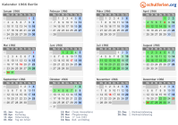 Kalender 1966 mit Ferien und Feiertagen Berlin