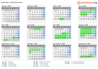Kalender 1966 mit Ferien und Feiertagen Bremen