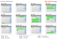 Kalender 1966 mit Ferien und Feiertagen Hessen