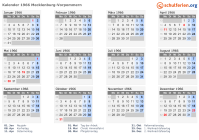 Kalender 1966 mit Ferien und Feiertagen Mecklenburg-Vorpommern