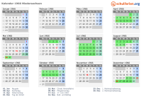 Kalender 1966 mit Ferien und Feiertagen Niedersachsen