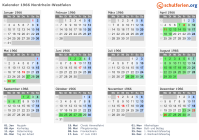 Kalender 1966 mit Ferien und Feiertagen Nordrhein-Westfalen