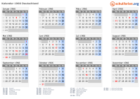 Kalender 1966 mit Ferien und Feiertagen Deutschland