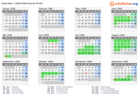 Kalender 1966 mit Ferien und Feiertagen Rheinland-Pfalz