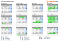 Kalender 1966 mit Ferien und Feiertagen Saarland