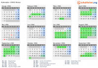 Kalender 1966 mit Ferien und Feiertagen Nizza