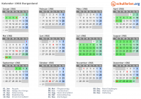 Kalender 1966 mit Ferien und Feiertagen Burgenland
