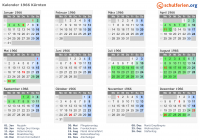 Kalender 1966 mit Ferien und Feiertagen Kärnten
