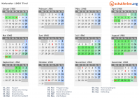 Kalender 1966 mit Ferien und Feiertagen Tirol