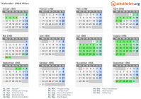 Kalender 1966 mit Ferien und Feiertagen Wien
