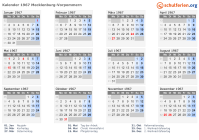 Kalender 1967 mit Ferien und Feiertagen Mecklenburg-Vorpommern