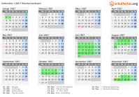 Kalender 1967 mit Ferien und Feiertagen Niedersachsen