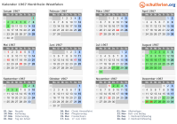 Kalender 1967 mit Ferien und Feiertagen Nordrhein-Westfalen