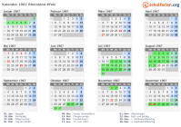 Kalender 1967 mit Ferien und Feiertagen Rheinland-Pfalz