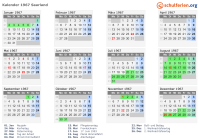 Kalender 1967 mit Ferien und Feiertagen Saarland