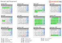 Kalender 1967 mit Ferien und Feiertagen Burgenland