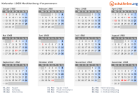 Kalender 1968 mit Ferien und Feiertagen Mecklenburg-Vorpommern