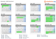 Kalender 1968 mit Ferien und Feiertagen Saarland