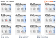 Kalender 1968 mit Ferien und Feiertagen Thüringen