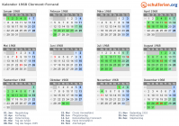 Kalender 1968 mit Ferien und Feiertagen Clermont-Ferrand