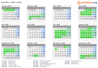 Kalender 1968 mit Ferien und Feiertagen Créteil