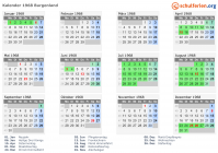 Kalender 1968 mit Ferien und Feiertagen Burgenland