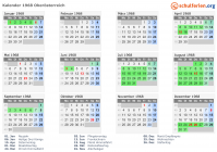 Kalender 1968 mit Ferien und Feiertagen Oberösterreich